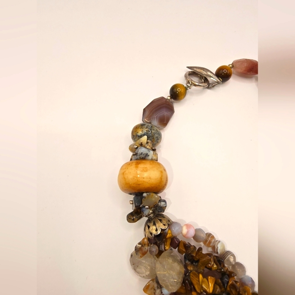 Stone Multi Strand Toggle Clasp Chunky Necklace - image 6